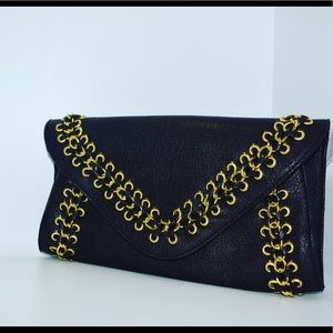 Sexy Leather Crossbody & Clutch with Gold Chain